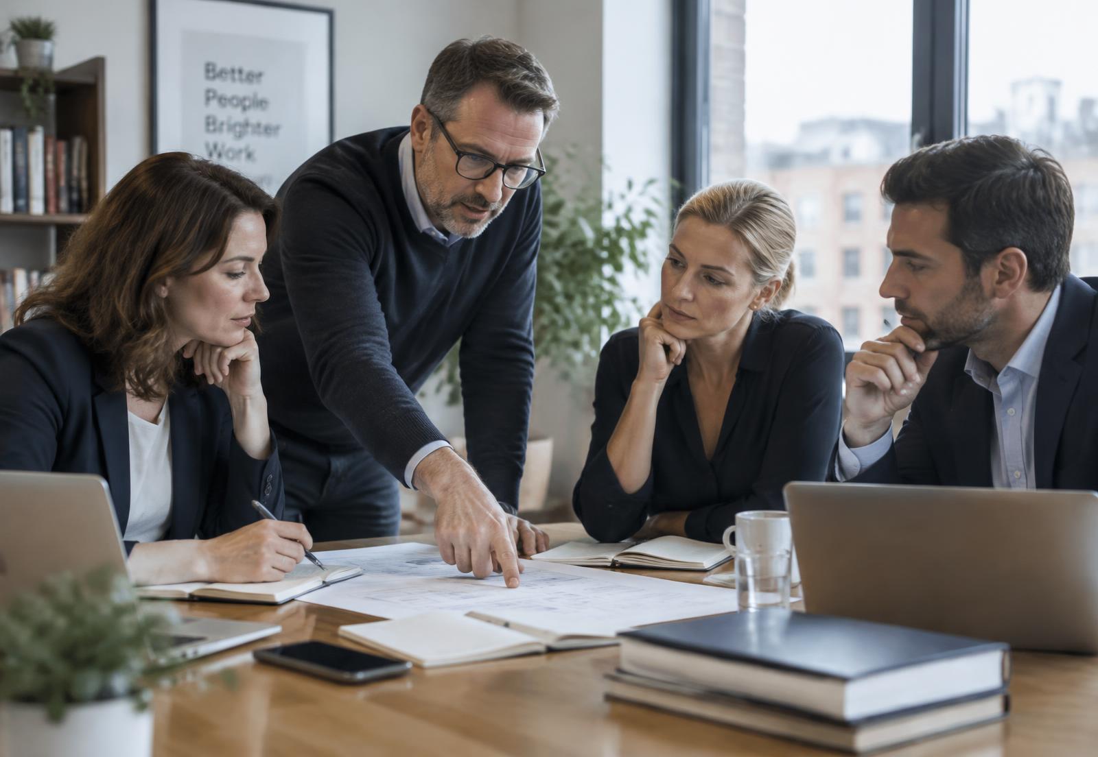 Dirigeants et managers en séance de travail autour d'une table